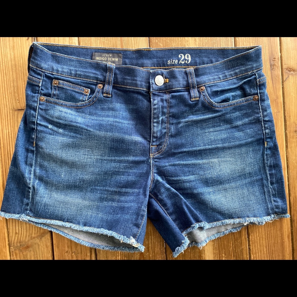 J Crew Indigo Denim Raw Hem Jean Shorts Sz 29